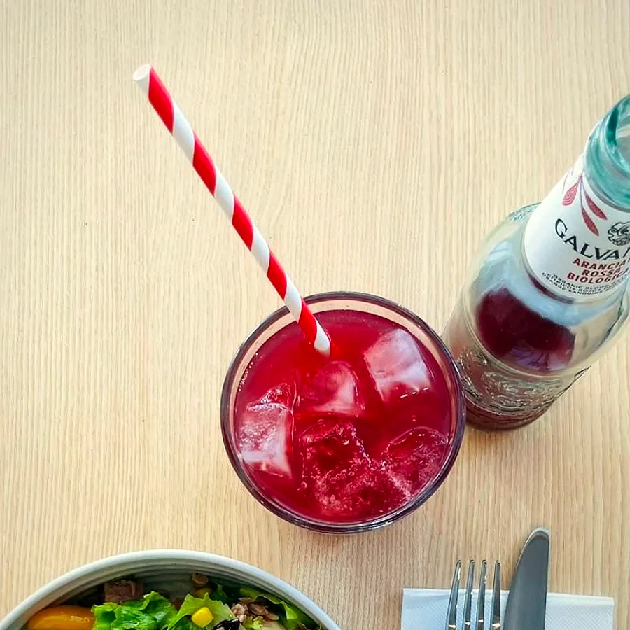 Italian blood orange soda and salad at Stone Milled