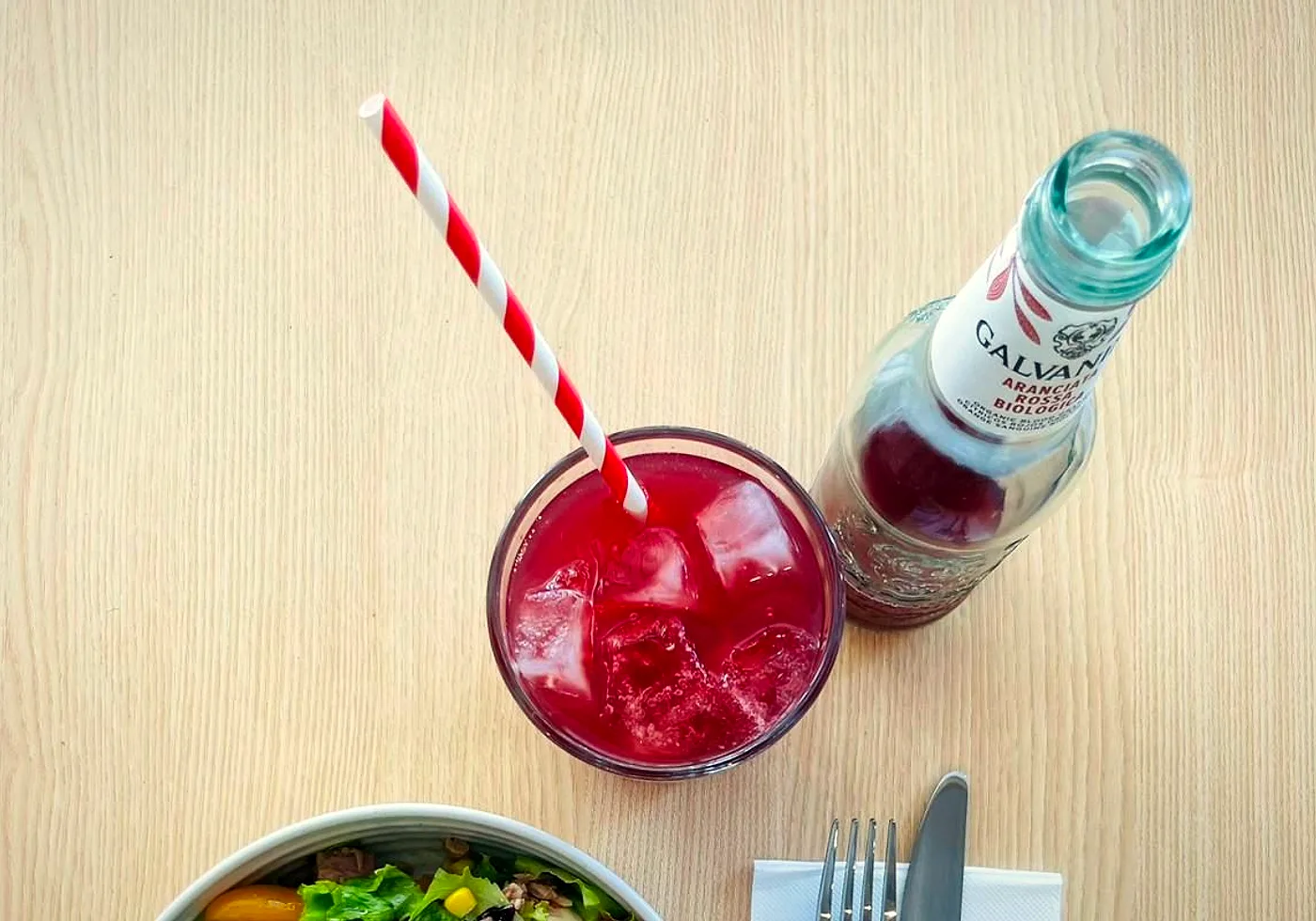 Galvanina Italian blood orange soda and a fresh salad at Stone Milled